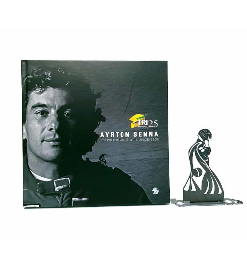 Kit Ayrton Senna - Estátua A 1° vez que Levantou a Bandeira + Livro Ayrton Senna Um Herói Moldado de Alma, Coração e Aço!