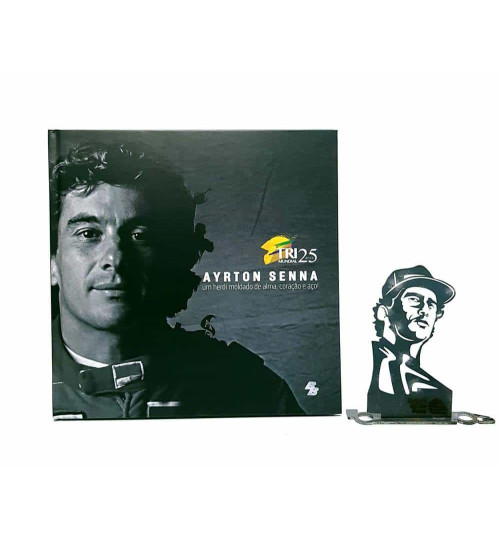 Kit Ayrton Senna - Estátua A Determinação + Livro Ayrton Senna Um Herói Moldado de Alma, Coração e Aço!