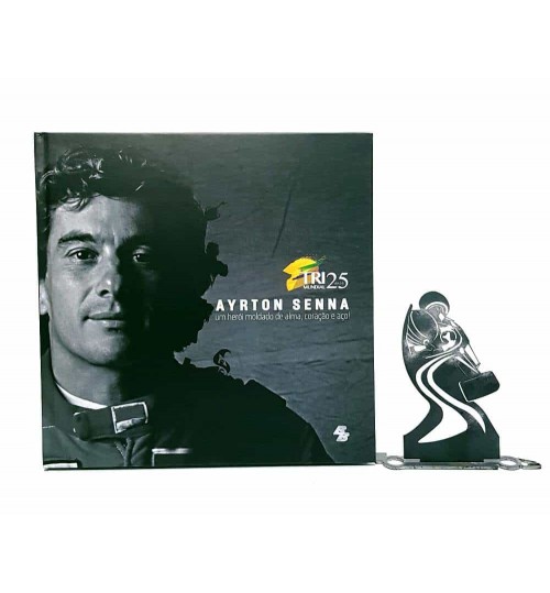 Kit Ayrton Senna - Estátua O Carro da Aposta + Livro Ayrton Senna Um Herói Moldado de Alma, Coração e Aço!