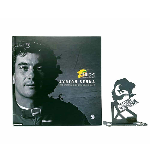 Kit Ayrton Senna - Estátua Silvastone + Livro Ayrton Senna Um Herói Moldado de Alma, Coração e Aço!