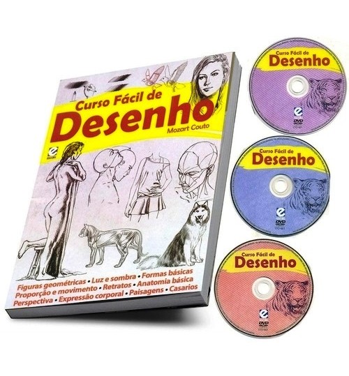 Kit Livro Curso Fácil de Desenho com 3 Dvd's Grátis