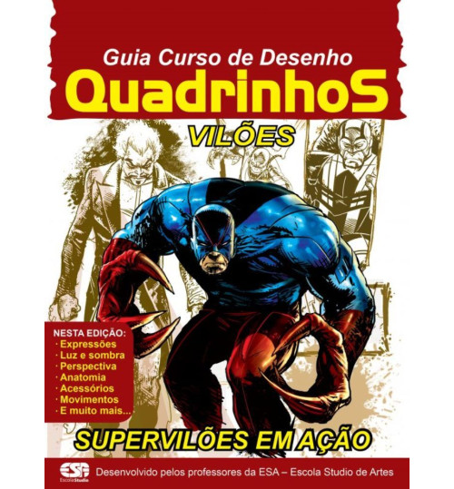 Revista Guia Curso de Desenho Quadrinhos Vilões Supervilões em Ação Grátis 2 Lápis Pretos