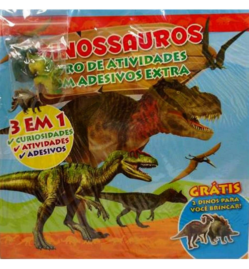 Livro de Atividades Dinossauros com Adesivos com 2 Miniaturas Grátis