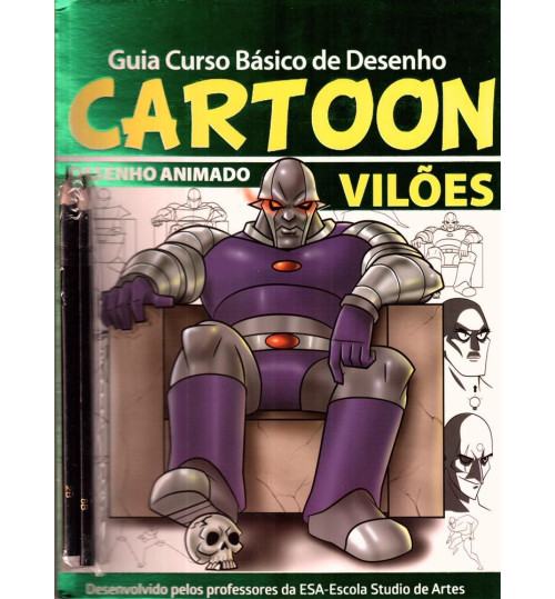 Revista Guia Curso Básico de Desenho Cartoon Vilões Grátis 2 Lápis Pretos